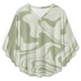 thumbnail image 4 of Sage Green Marble Swirl Design Women's V-Neck Blouse With 3/4 Ruffled Bell Sleeves Casual Top Ladies Blouses, 4 of 7