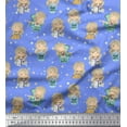 thumbnail image 1 of Soimoi Blue polyester Crepe Fabric Cute Girl & Dots Print Fabric by the Yard 42 Inch Wide, 1 of 3