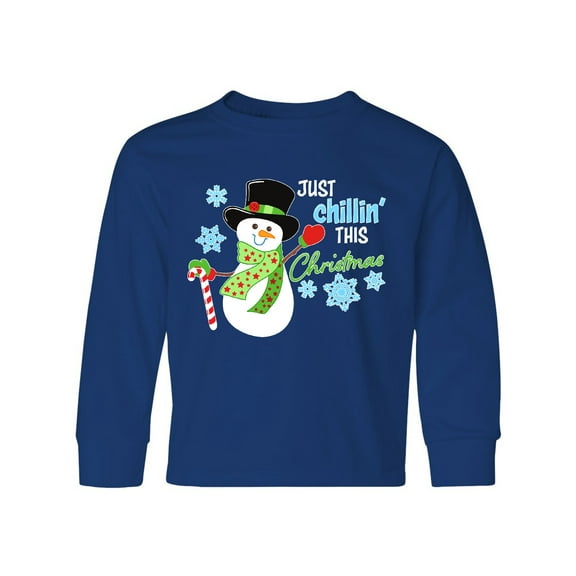 Inktastic Just Chillin' This Christmas Fun Snowman in Top Hat Long Sleeve Youth T-Shirt