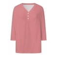 thumbnail image 5 of Womens 3/4 Sleeve T-Shirts V Neck Buttons Solid Color Dressy Casual Tee Blouses 2025 Summer Fashion Classic Fit Workout Tunics, 5 of 5