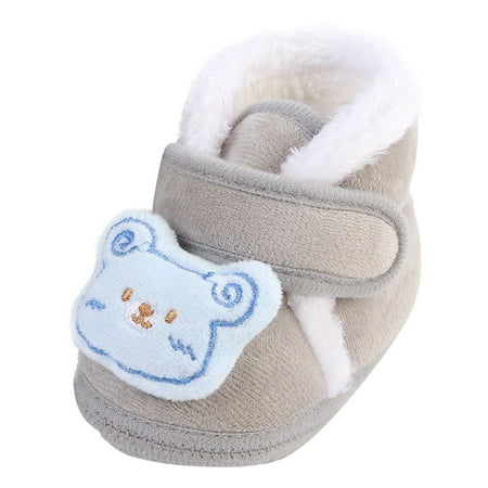 BOBOGOJP Baby Unisex Walking Shoes First Walker Fleece Anti-Slip Soft Sole Boots Toddler First Walker Warm Shoes (Gray 4.5)