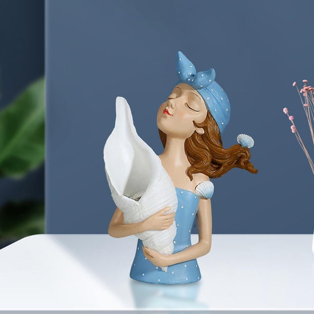 Estatuil creativa para niña, jarrón, estatua para el hogar para decoración del dormitorio de estar, adorno de cumpleaños Azul Macarena Jarrón de estatuilla de niña