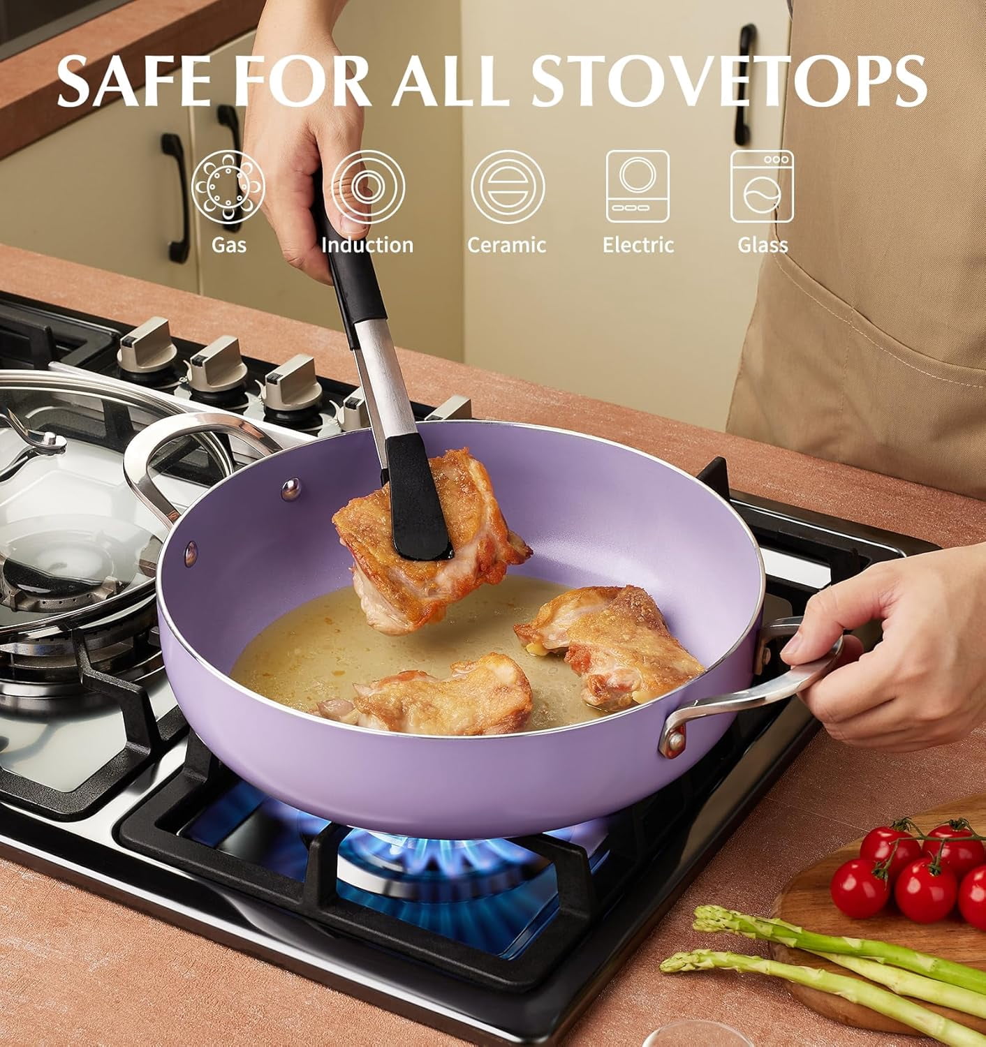 Koch Systeme CS 12 inch Nonstick Deep Frying Pan, Skillet with Ceramic Coating, Induction Compatible, Gradient Purple
