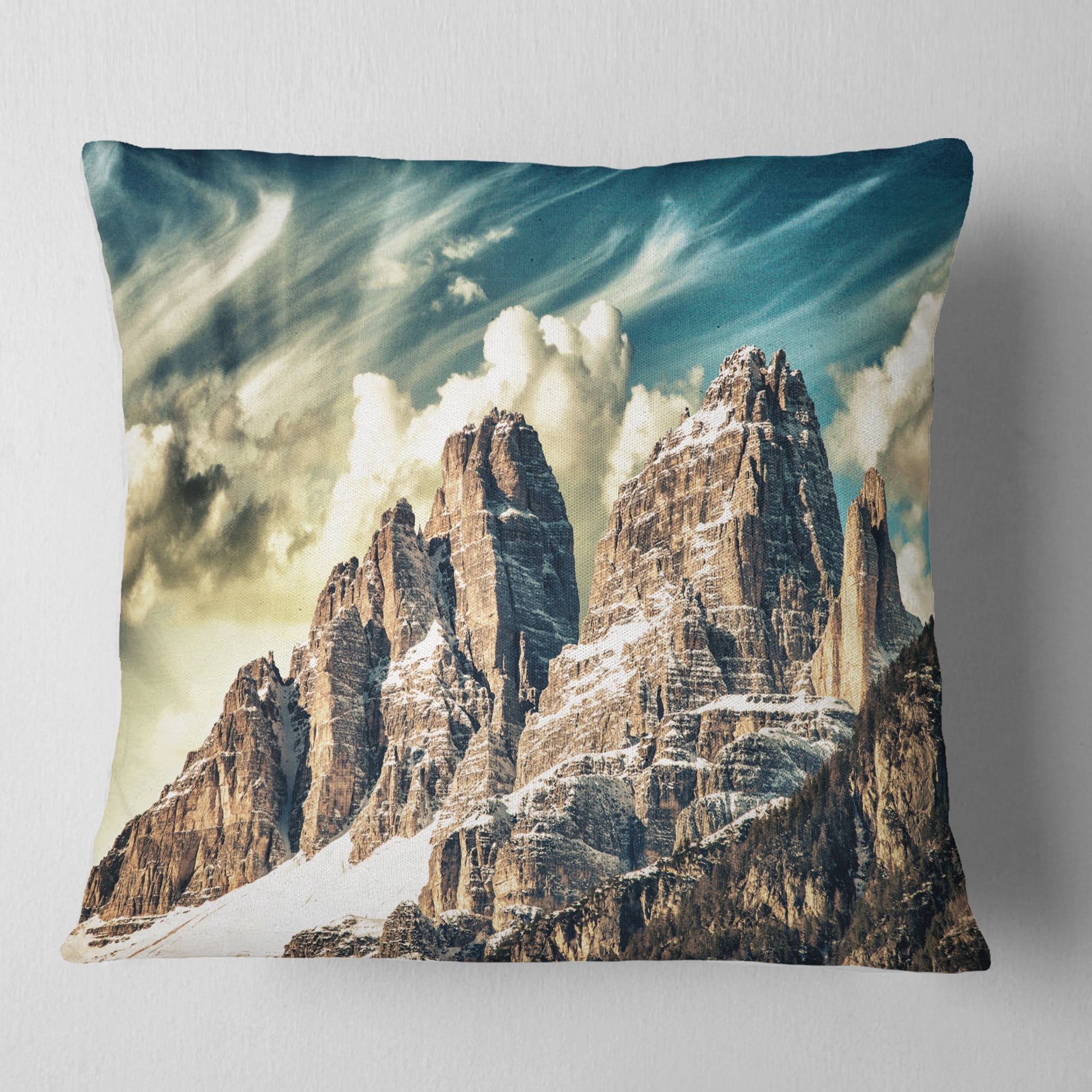 Designart High Peaks of Dolomites - Landscape Photo Throw Pillow - 16x16