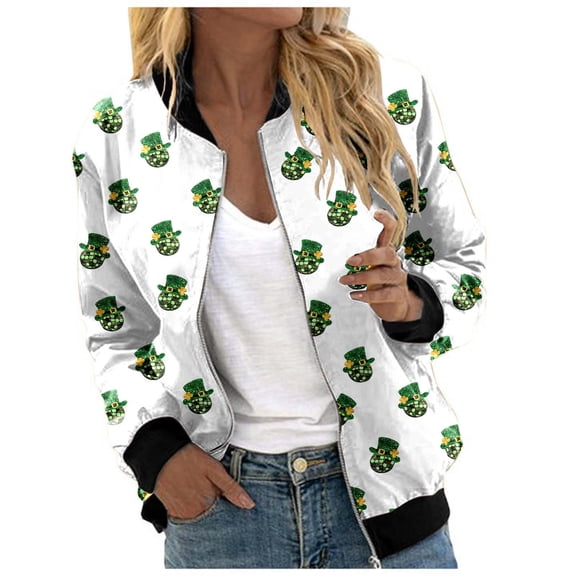Womens Coats Plus Size Saint Patrick'S Day Lightweight Printed Long Sleeve Outwear,White,S