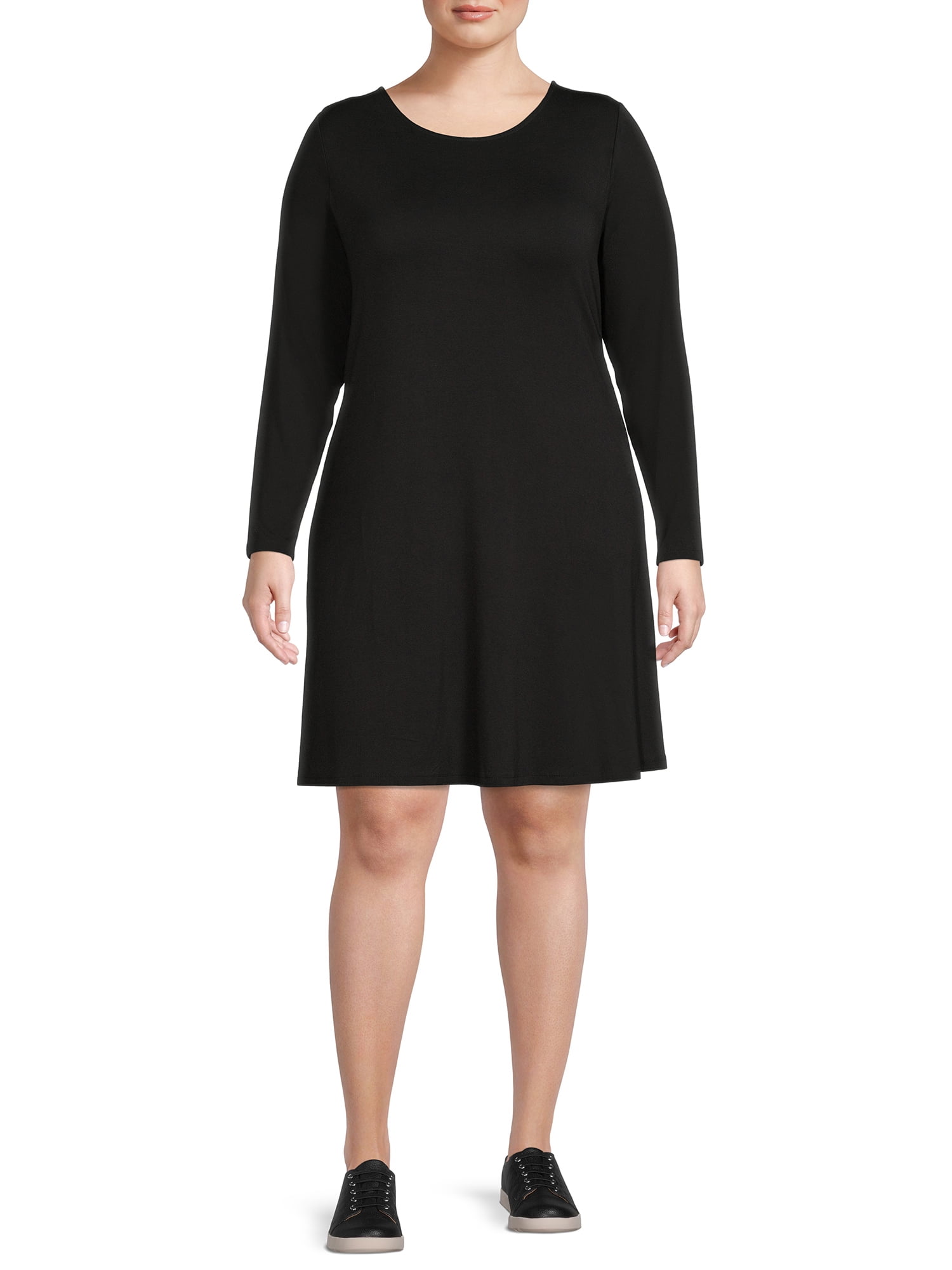 Plus Size Long Sleeve Knit Swing Dress 