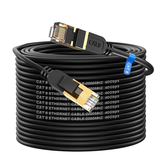Cat 8 Ethernet Cable, 100FT High Speed Heavy Duty 26AWG Cat8 LAN Network Cable 40Gbps, 2000Mhz with Gold Plated RJ45 Connector, Outdoor&Indoor Intern