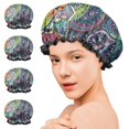 thumbnail image 7 of Shower Caps,Blue Pioneer Flower and Paisley Pattern Waterproof Shower Cap for Women 4 Pieces,Double Reusable Hair Cover for Shower PEVA Elastic Stretch Hem, 7 of 7