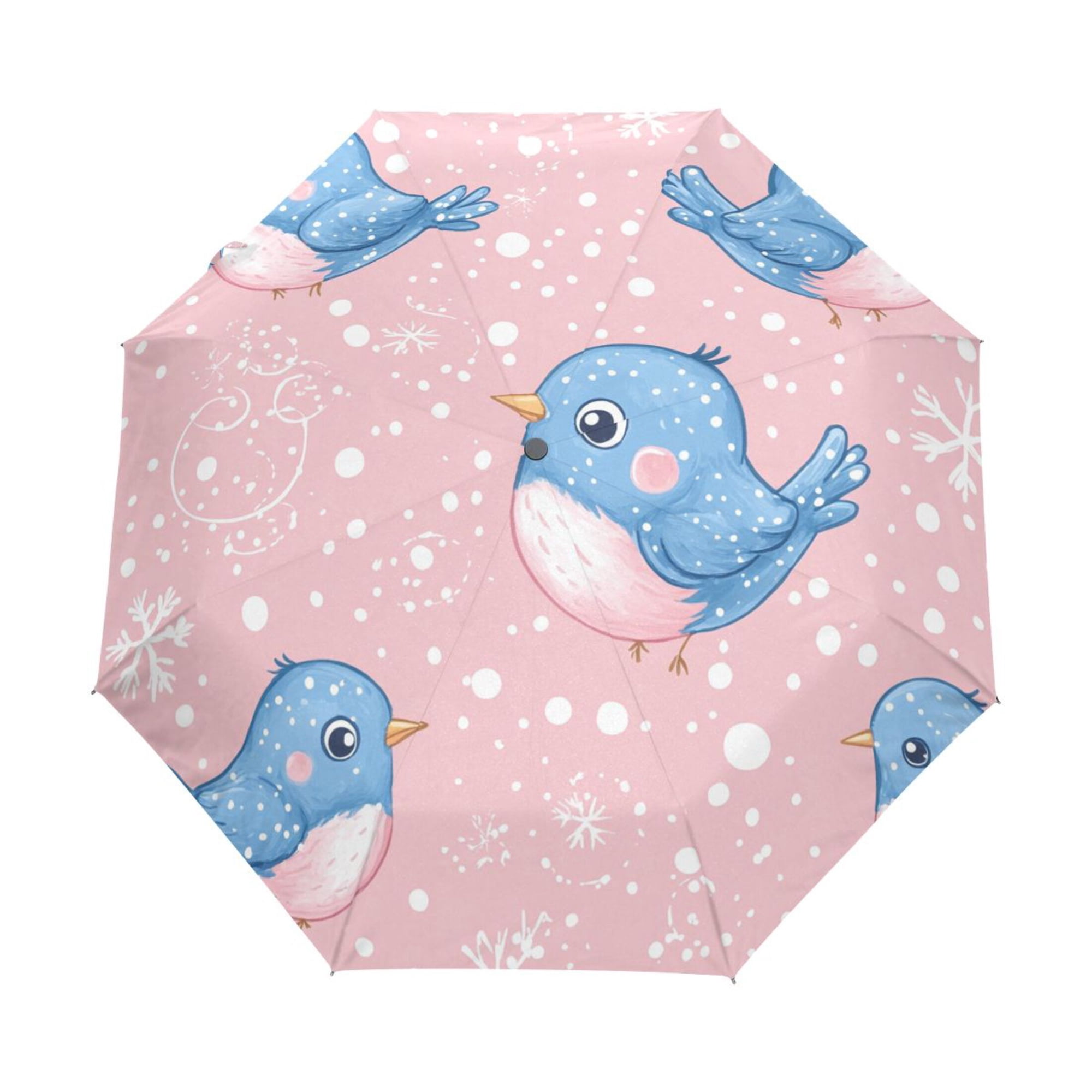 BZSMCE One-Touch Auto Open Close Rain Umbrella With Creative Whimsical Winter Blues Pattern