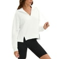 thumbnail image 4 of INSPIRE CHIC Womens Cropped Hoodie Oversized Sweatshirts Side Slits Half Zip Fall Outfits S White, 4 of 5