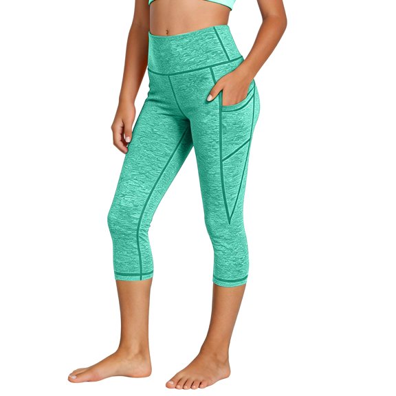 Teen Girls High Waisted Yoga Capri Leggings Tummy Control Workout Cropped Pants with Side Pockets Athletic Running Tights for Gym Fitness Training Activewear
