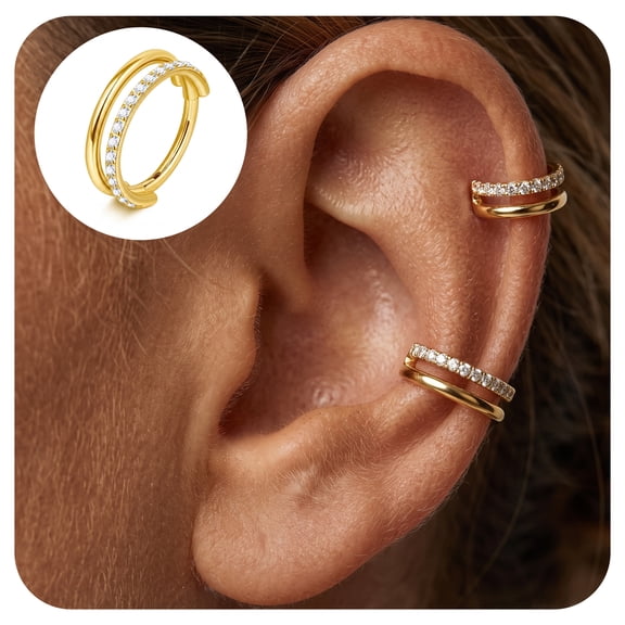 2PCS Small Double-Hoop Cartilage Helix Conch Piercing Earrings With Cubic Zirconia For Women Trendy Stainless Steel Earring Jewelry Sets