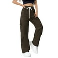 thumbnail image 6 of Karight Women's Wide Leg Sweatpants Drawstring Waist Baggy Cargo Pants Casual Trousers with Pockets, 6 of 8