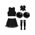 thumbnail image 4 of vastwit Kids Cheerleading Uniform Outfit Sleeveless Crop Top+Skirt+Socks+Flower School Girls Dancewear A Black&White 4, 4 of 5