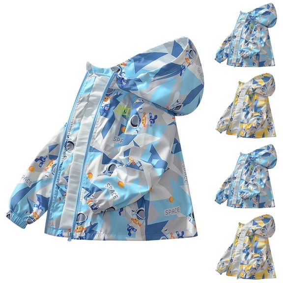Lumosvexa Boys Rain Jacket, Long Sleeve Lightweight Windbreaker Fall Outdoor Hiking Coat Blue 7-8