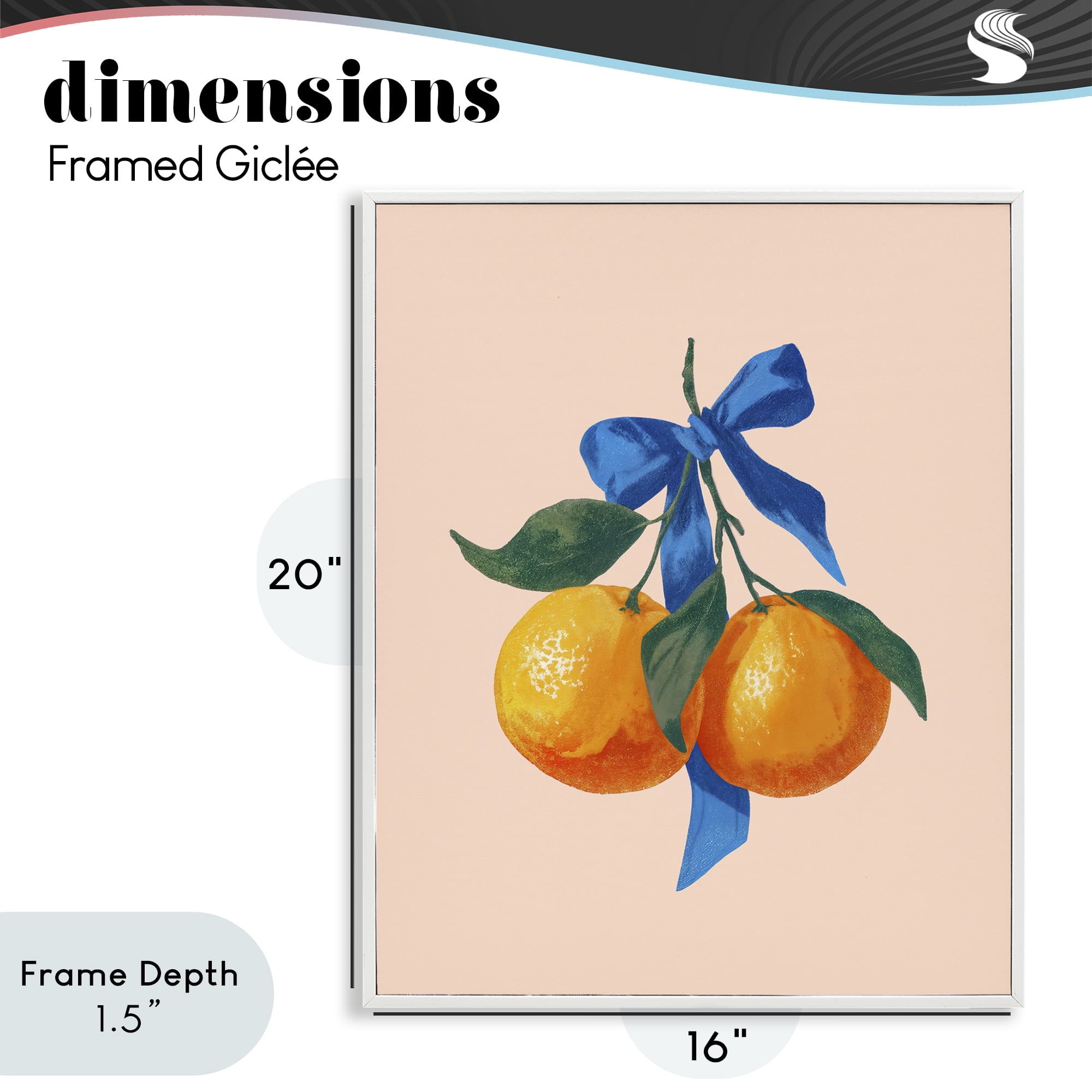 Stupell Industries Two Oranges with Blue Bow White Framed Giclee Art, design by Imagine It Images
