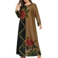 thumbnail image 2 of Fesfesfes Plus Size Women Dress Casual Loose Printed Long-sleeve Crew-Neck Dress, 2 of 5