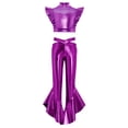 thumbnail image 4 of Eandarui Girls Jazz Hip Hop 2-Piece Set Ruffle Rhinestones Cami Top with Shiny Metallic Flared Pants Dance Performance Outfit Purple 8, 4 of 7