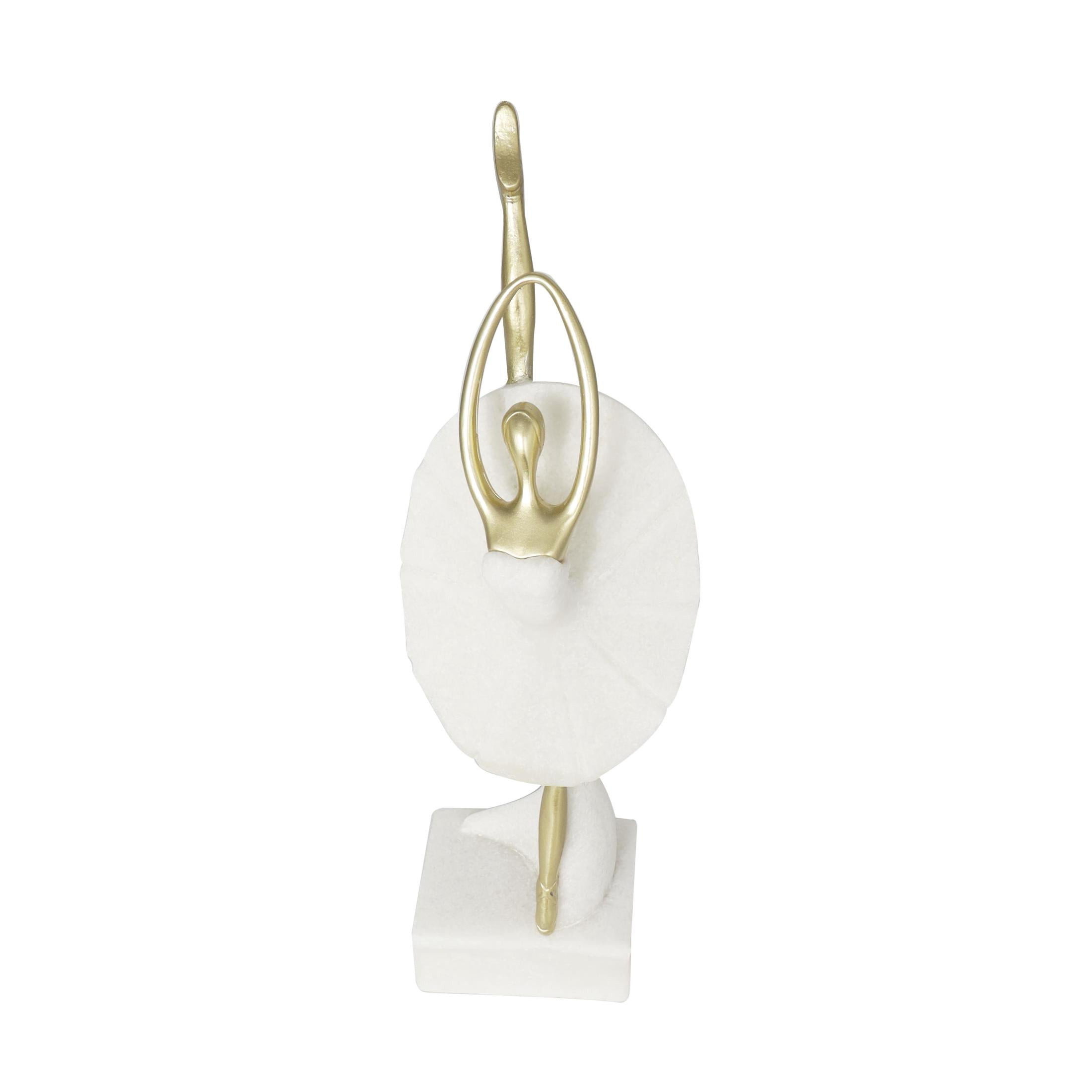 4" x 14" Cream Polystone Ballet Dancer Sculpture with Gold Accents, by DecMode