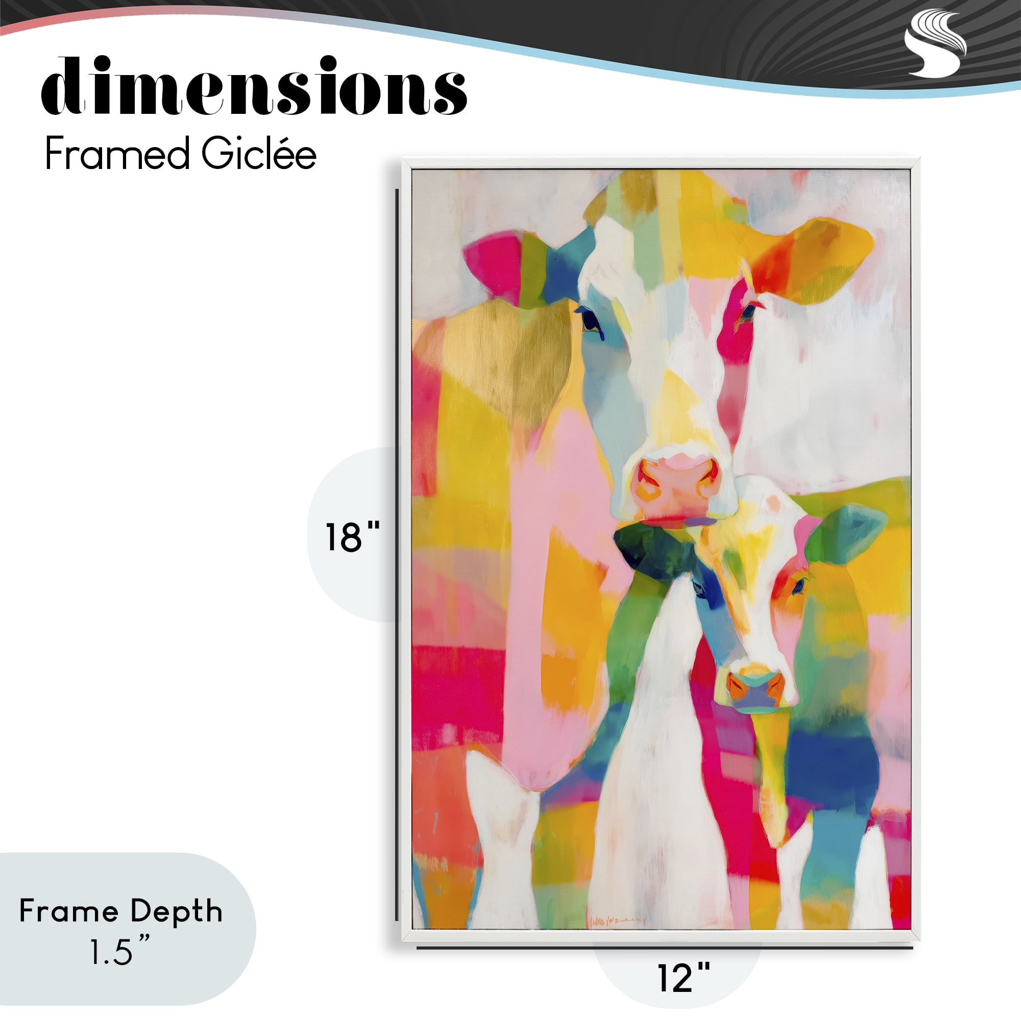 Stupell Industries Cow Family in Cubist Abstract White Framed Giclee Art, design by Chromatic Storm Studio