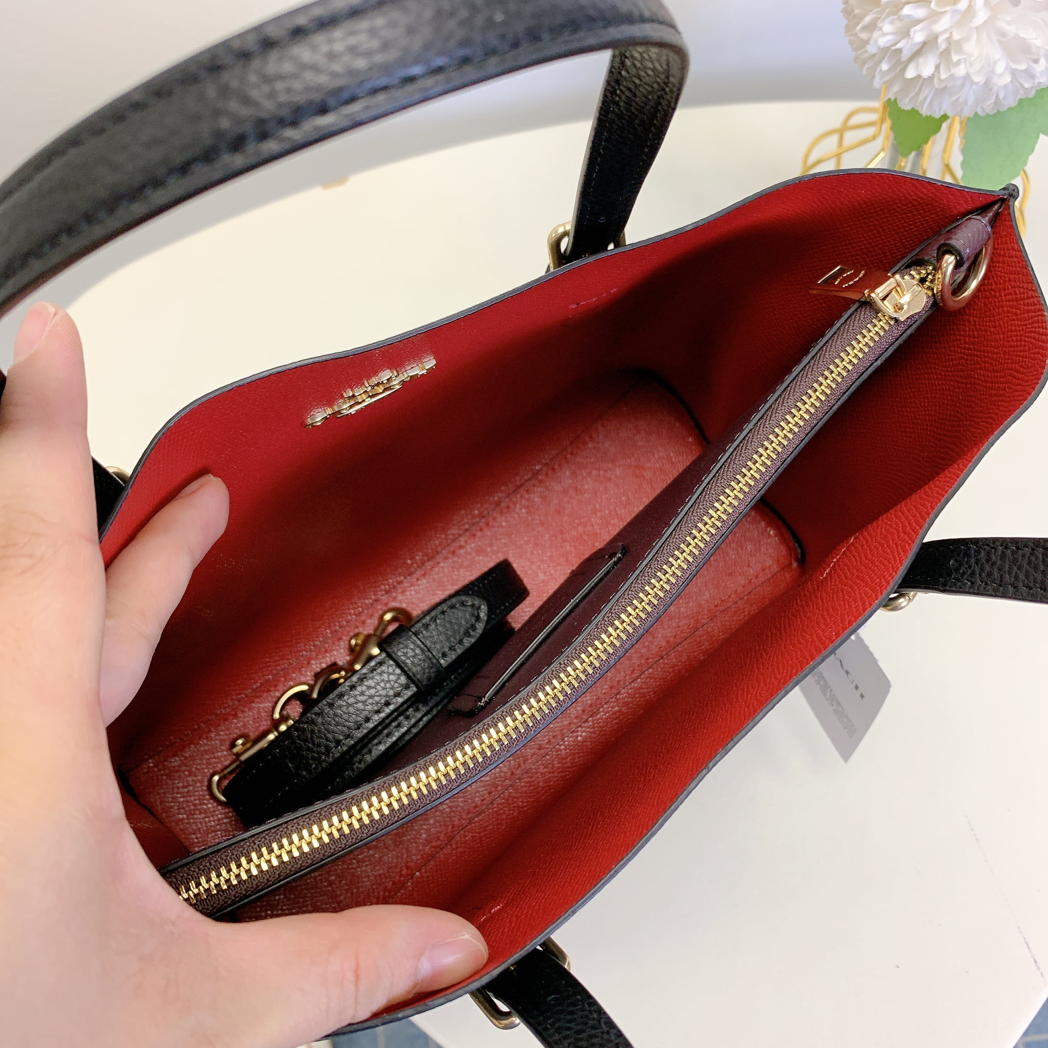 Coach C4084 Mollie Tote Bag 25 IN Black True Red