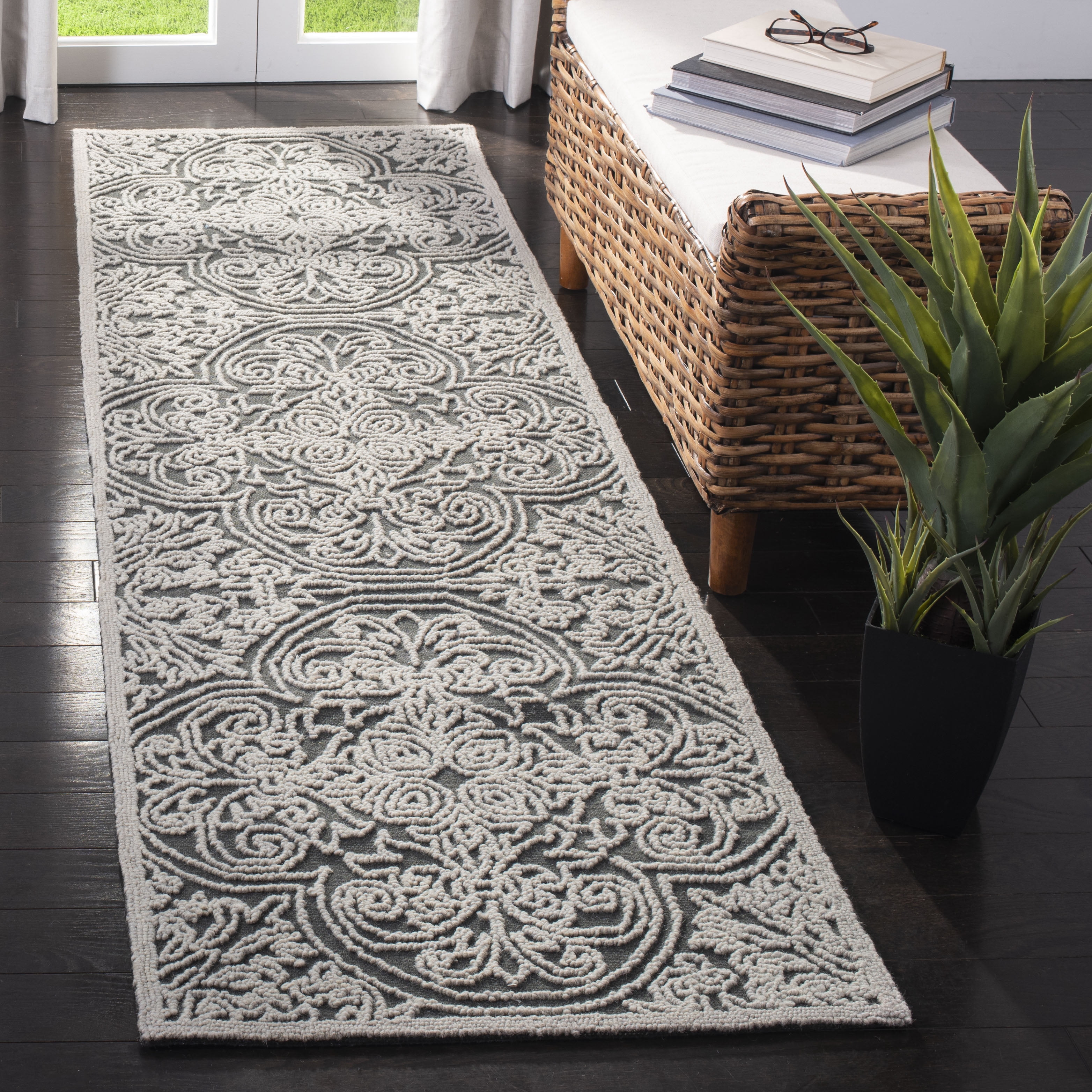 SAFAVIEH Trace Burton Geometric Runner Rug, Dark Grey/Light Grey, 2'3" x 12'