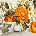 thumbnail image 2 of Peel and Stick Wallpaper Vintage Large Floral Peony Retro Flower Peonies Rose Floral Orange Modern Art Wall Mural Decor Self Adhesive and Removable 69in x 98in, 2 of 8