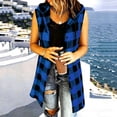 thumbnail image 5 of MaFYtyTPR Women Sleeveless Hooded Outerwear Plaid Button Down Long Vest Women's Fall Winter Fashion Mid Length Checkered Jacket A-Blue L, 5 of 6