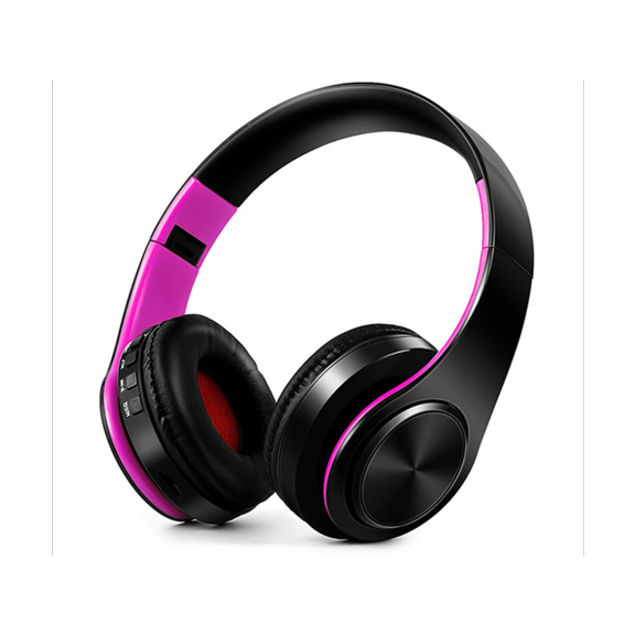 Bluetooth Headphones Over Ear, Hi-Fi Stereo Wireless Headset, Foldable, Soft Memory-Protein Earmuffs, w/Built-in Mic FM and Wired Mode for PC/Cell Phones/TV(Black purple)