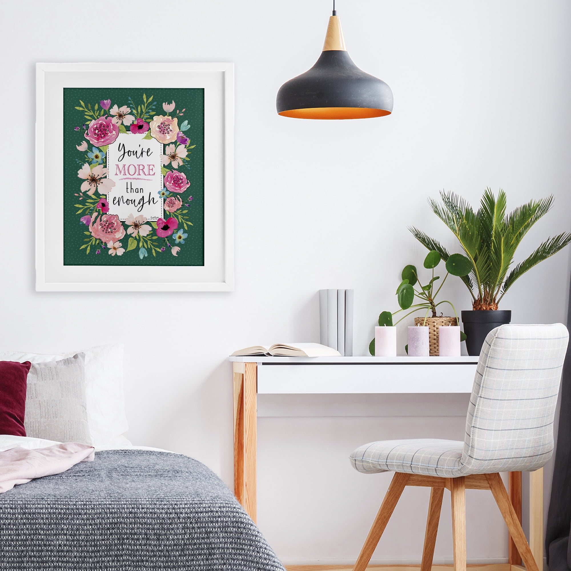 Stupell Industries More Than Enough with Florals White Framed Print Under Glass, design by Elizabeth Tyndall