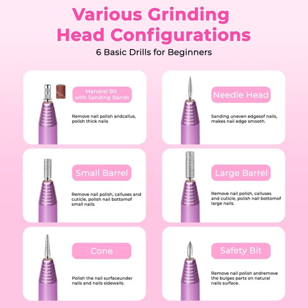 Portable Electric Nail Drill, Professional Nail File Kit for Acrylic, Gel Nails, Manicure Pedicure with Nail Drill Bits Sanding Bands Rose gold