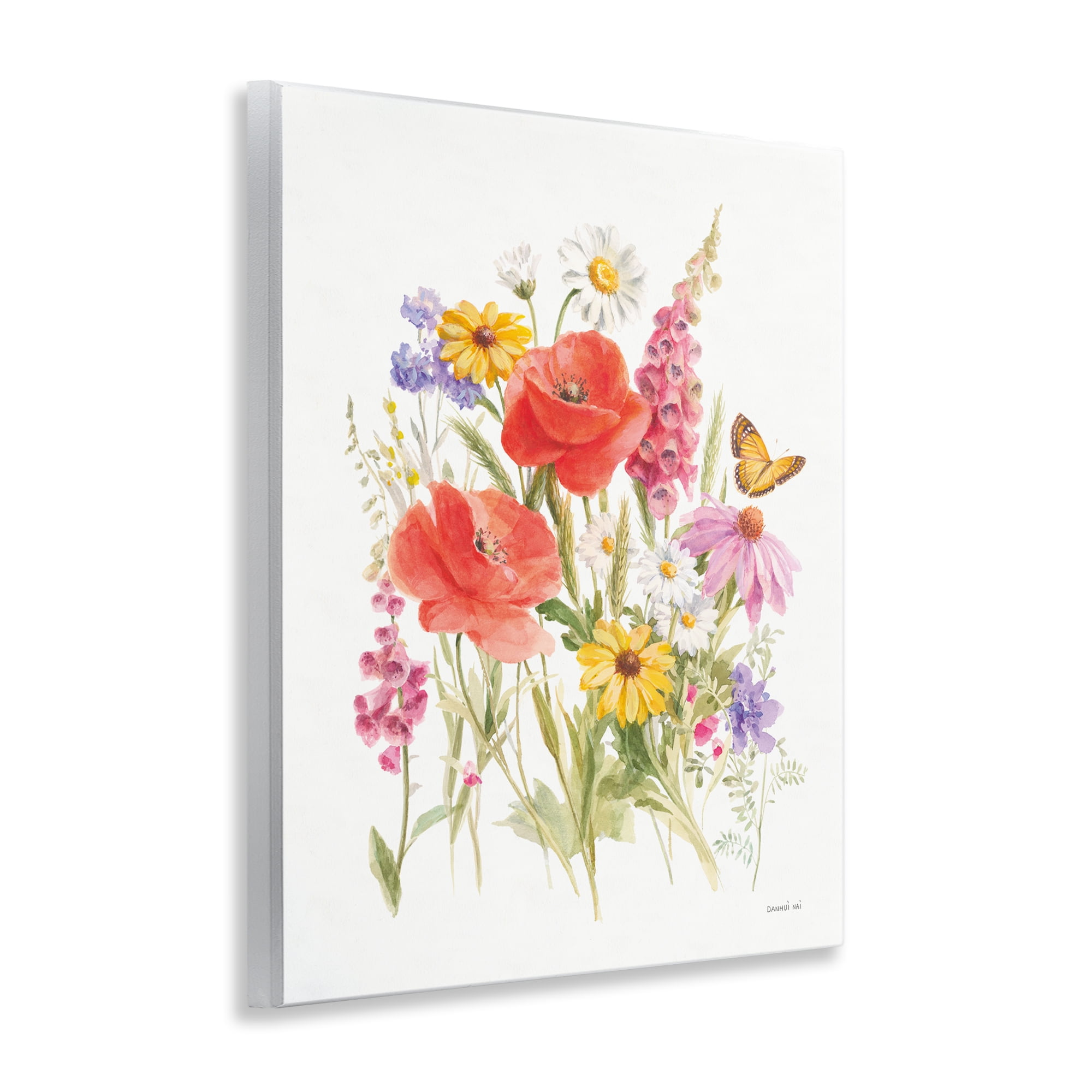 Stupell Industries Bright Flowers & Butterfly Botanical & Floral Painting Unframed Art Print Wall Art, 11 x 14