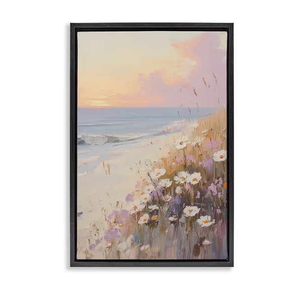 Stupell Industries Transitional Pastel Sunset Wildflowers By Sea Black Floating Frame Canvas Art, 17 x 25, by Sisi and Seb