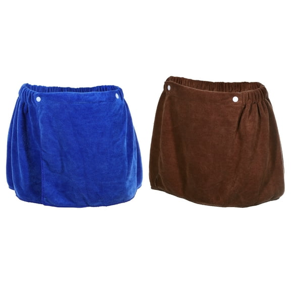 Unique Bargains Men's Bath Wrap Towel Blue Brown 2 Pcs 11.81"x55.12"
