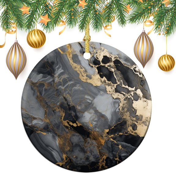 Black Grey Gold Marble Texture Christmas Ornament Abstract Painting Keepsake Ceramic Ornament Christmas Tree Decoration Indoor Outdoor Yard Merry Xmas for Family & Friends