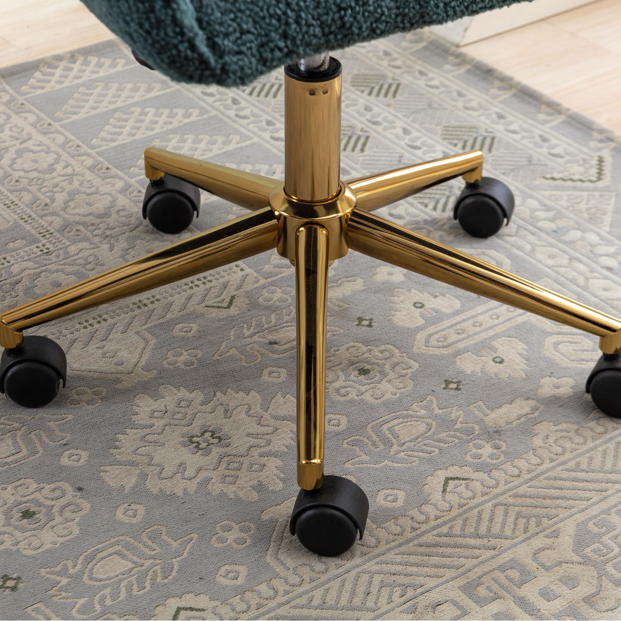 Green Office Chair,Swivel Home Office Chair with Wheels,Modern Teddy Vanity Task Computer Chair with Adjustable Height