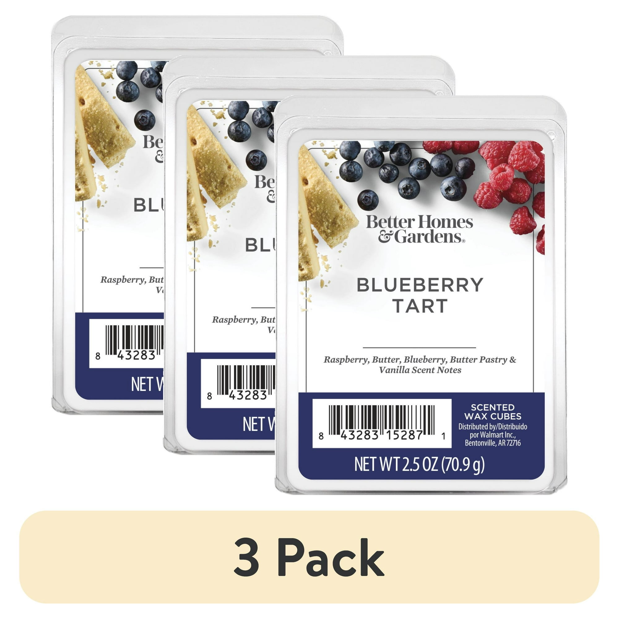 (3 pack) Better Homes & Gardens Blueberry Tart Wax Melts, 2.5 oz
