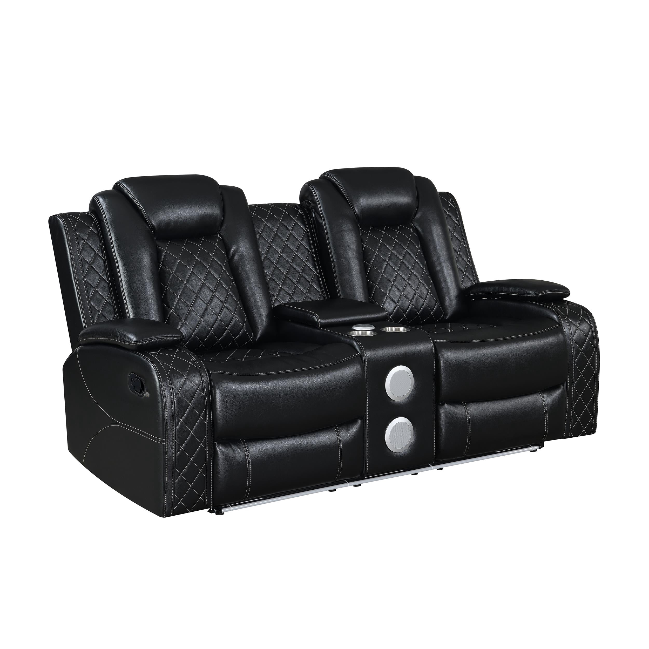 New Classic Furniture Orion II Faux Leather Console Loveseat Recliners in Black