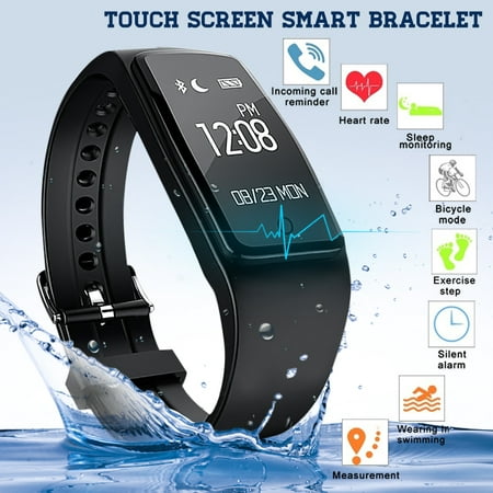 OLED Touch Screen Waterproof bluetooth Sports Fitness Tracker Bracelet Smart Wrist Watch Band for iPhone & Android, Support multi-language, Heart Rate, Sleep (Best Iphone Sleep Tracker)