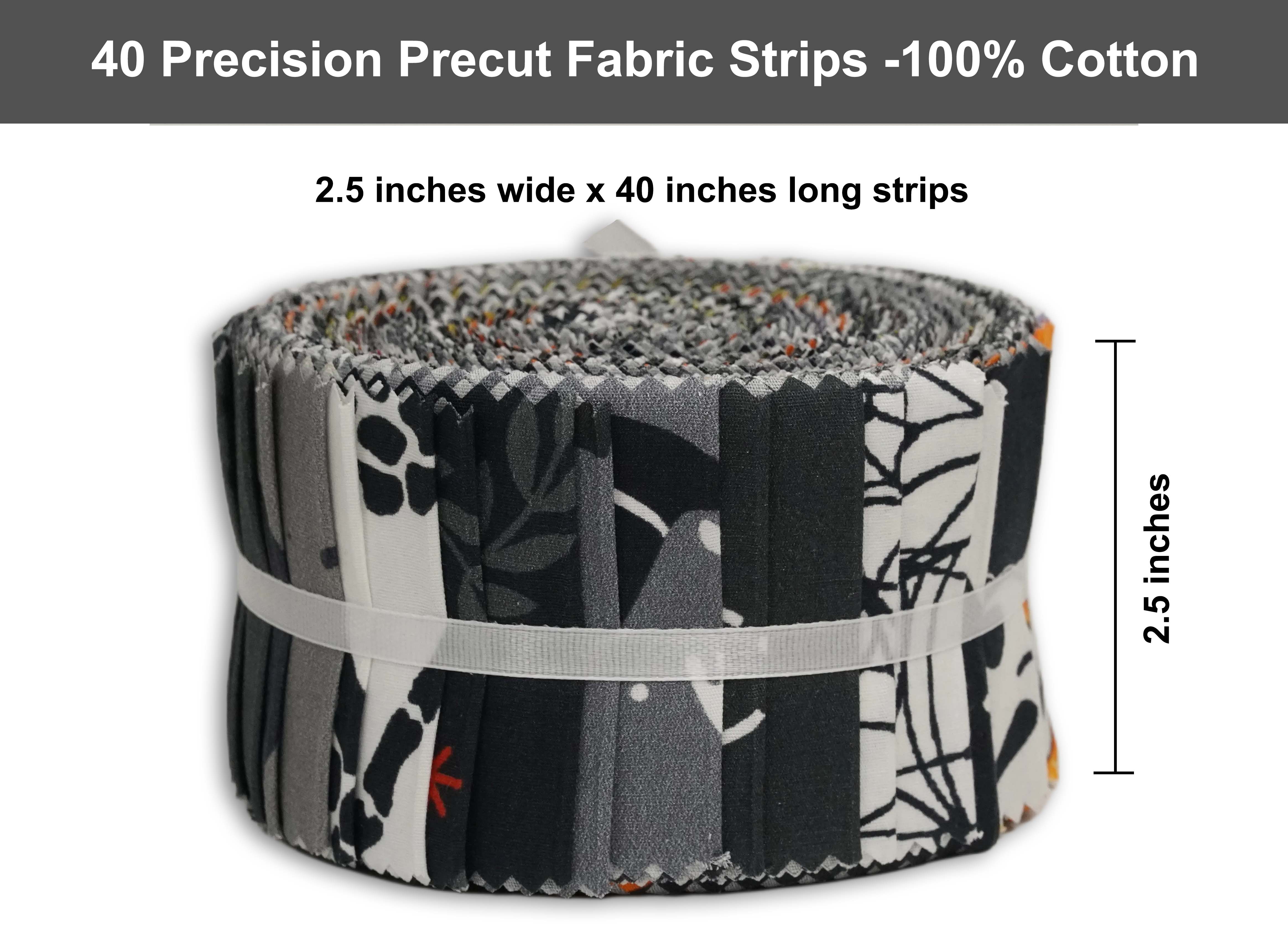Soimoi 40Pcs Halloween Print Precut Fabrics Strips Roll Up 2.5x42inches Cotton Jelly Rolls for Quilting
