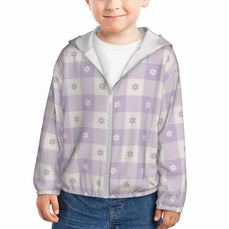 

Gaeub Floral Purple Buffalo Plaid Print Athletic Sun Protection Hoodie for Kids Long Sleeve Outdoor UV Shirt Running Fishing Top for Boys Girls-4 Years