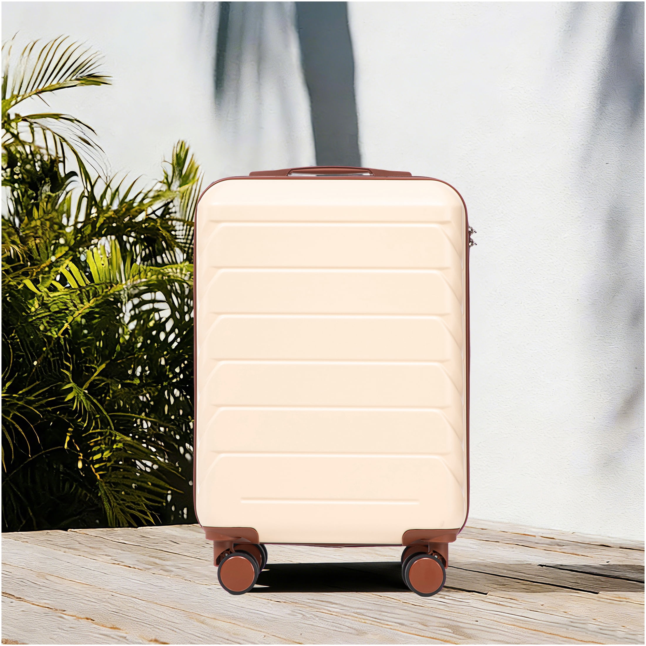 JERFIT Beige 20 Inch Carry On Luggage, Hardshell Spinner Suitcase with TSA Lock, 360° Silent Wheels & Retractable Handle for Air Travel