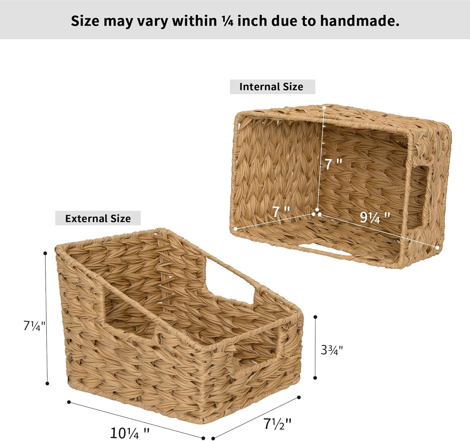 GRANNY SAYS Trapezoid Plastic Wicker Storage Baskets with Handles, Natural, 2-Pack