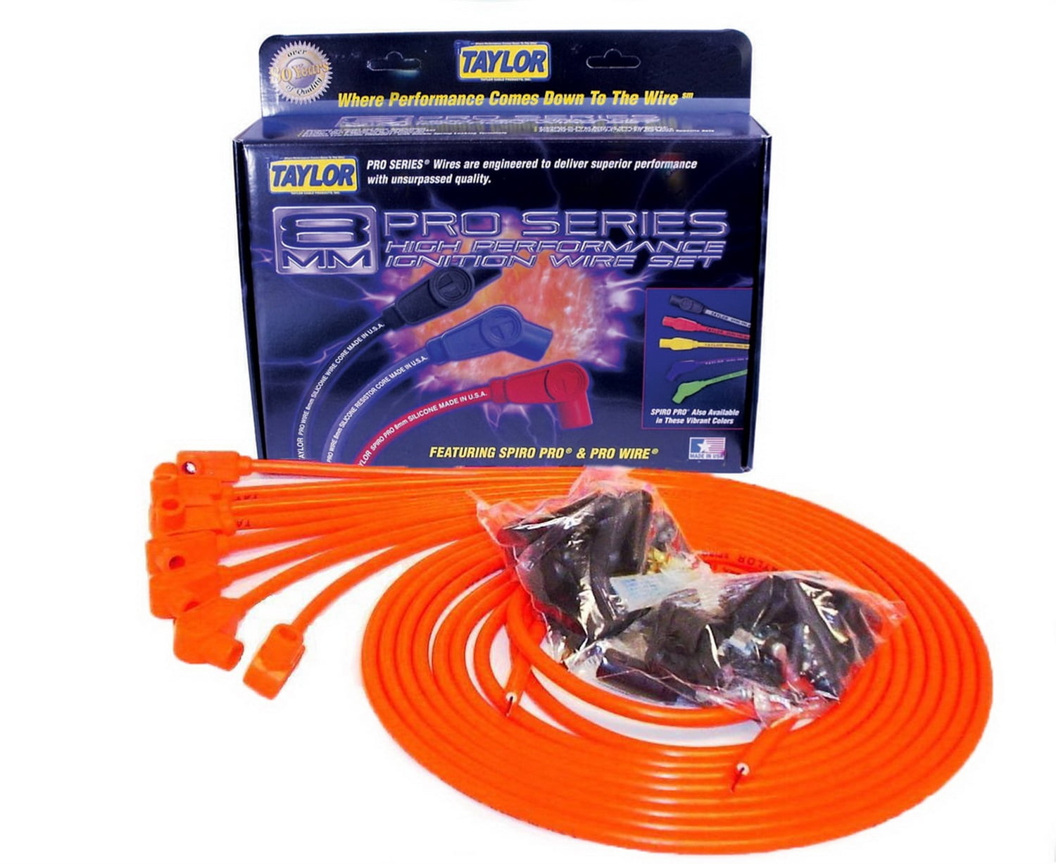 Taylor Wire / Vertex 78351 TAY78351 8MM SPIROPRO UNIV 8 CYL 90 ORANGE