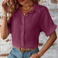 thumbnail image 4 of Mittory Linen Cotton Womens V Neck Collared Short Sleeve Shirts Button Down Blouse Tops, 4 of 8