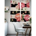 thumbnail image 4 of Pink Peony Sheer Curtains 72 Inch Long 2 Panels, Flowers Black And White Stripes Linen Texture Light Filtering Rod Pocket Semi Sheer Curtains, Sheer Voile Drapes for Living Room Bedroom, 52"x72", 4 of 5