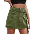 thumbnail image 3 of Xuanfei Women Solid Color High Waist With Pocket Belted Denim Cargo Skort Skirt, 3 of 7