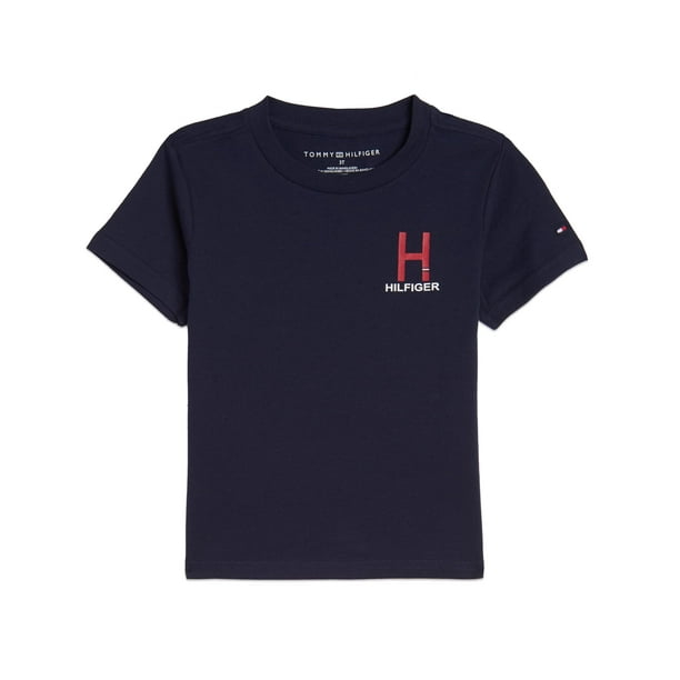 Camiseta Tommy Hilfiger para niños de manga corta con cuello en V, color azul marino, 12-14 años