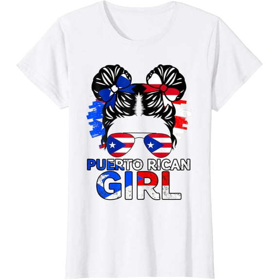 Womens Puerto Rico Flag Messy Puerto Rican Girls Souvenirs T-ShirtMen and women, Black T-shirt, size: Extra large S-4XL