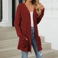 thumbnail image 4 of Women Cardigan Sweater Women Mid Long Cardigan Long Sleeve Knitted Sweater Cardigans With Pocket Fall Cardigan Red XXL, 4 of 7